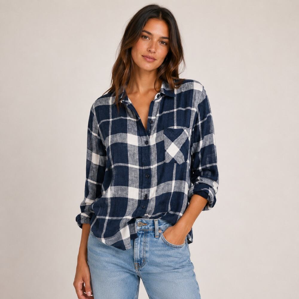 Rails Button up Charlie Shirt Navy White Plaid Check Size XS